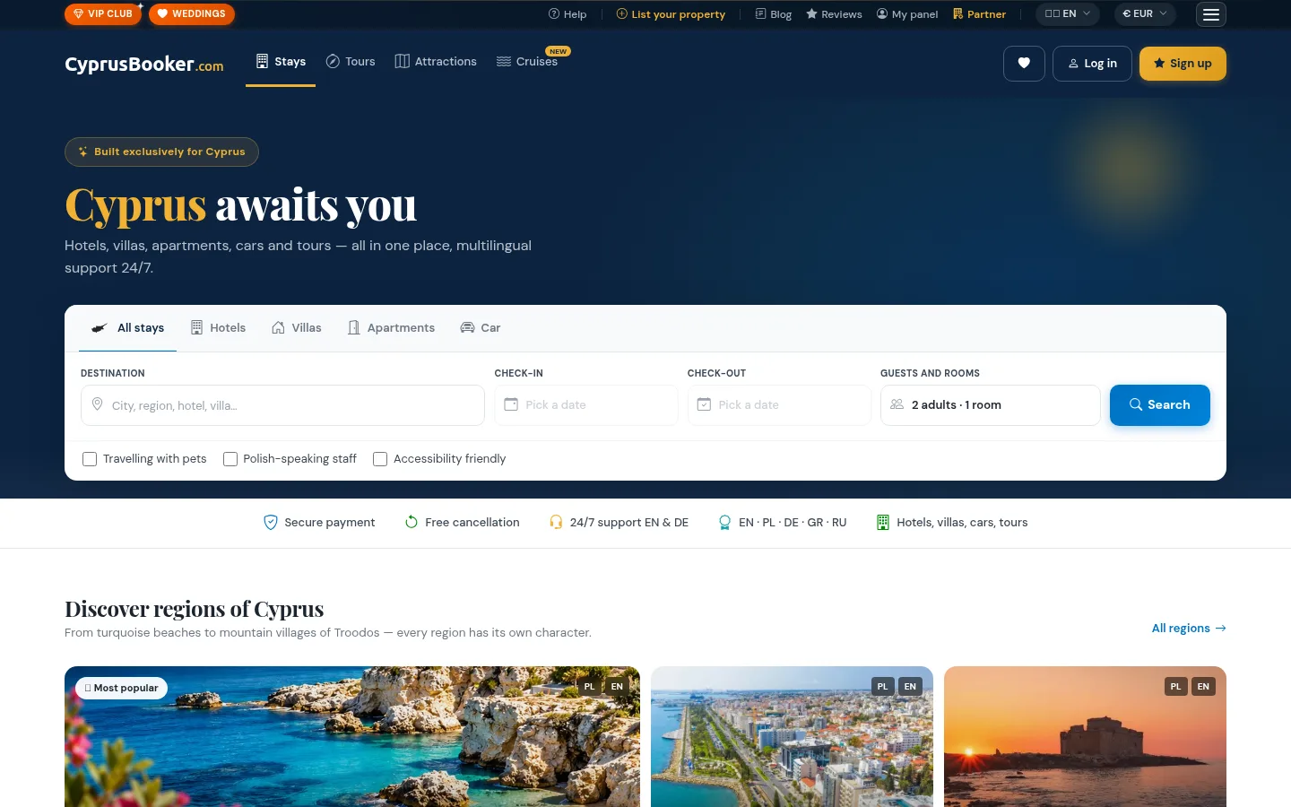Guest homepage – search stays, cars and tours across Cyprus